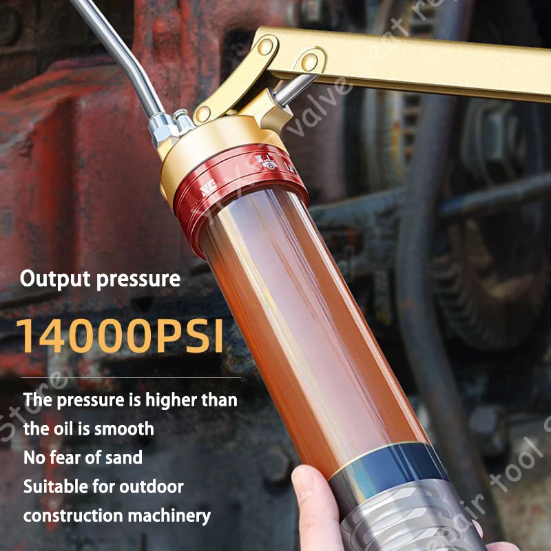 600cc High Pressure Manual Grease Gun Heavy Duty Pistol Grip Transparent Explosion Proof Material For All Kinds Of Car