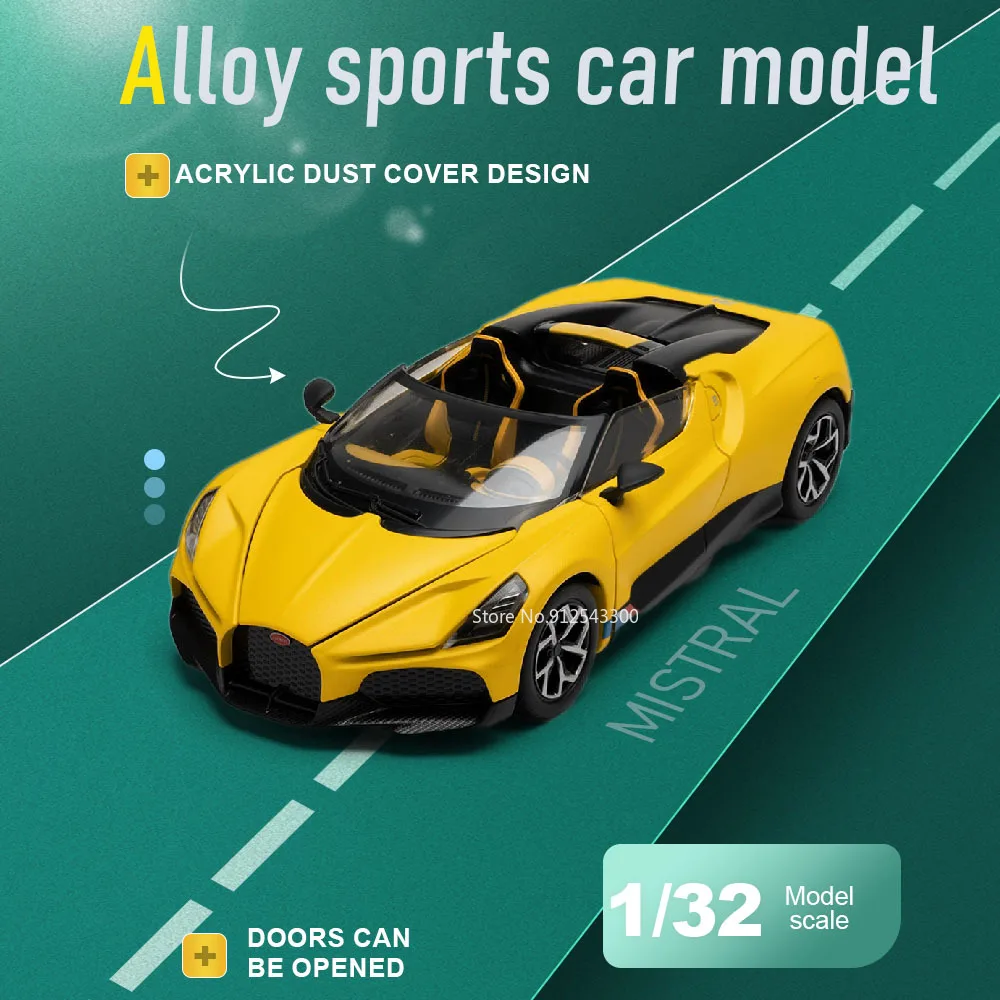 

Масштабная модель автомобиля Mistral 1:32 из литого сплава, с открывающимися дверями, резиновыми шинами, конвертируемый спортивный автомобиль для детских развивающих игр