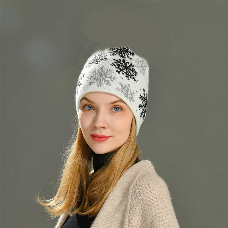 Jxwatcher Woman Winter Hat Double-Layered Warm Wool Knitted Hat Fashionable Snowflake Rhinestone Trim Skull Cap 2026 New Arrival