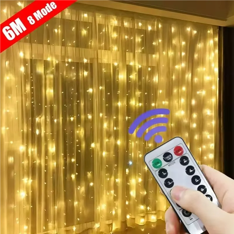 3M LED ผ้าม่าน Garland Fairy ไฟ Festoon พร้อมรีโมทปีใหม่ Garland ตกแต่งคริสต์มาสปาร์ตี้งานแต่งงานตกแต่ง