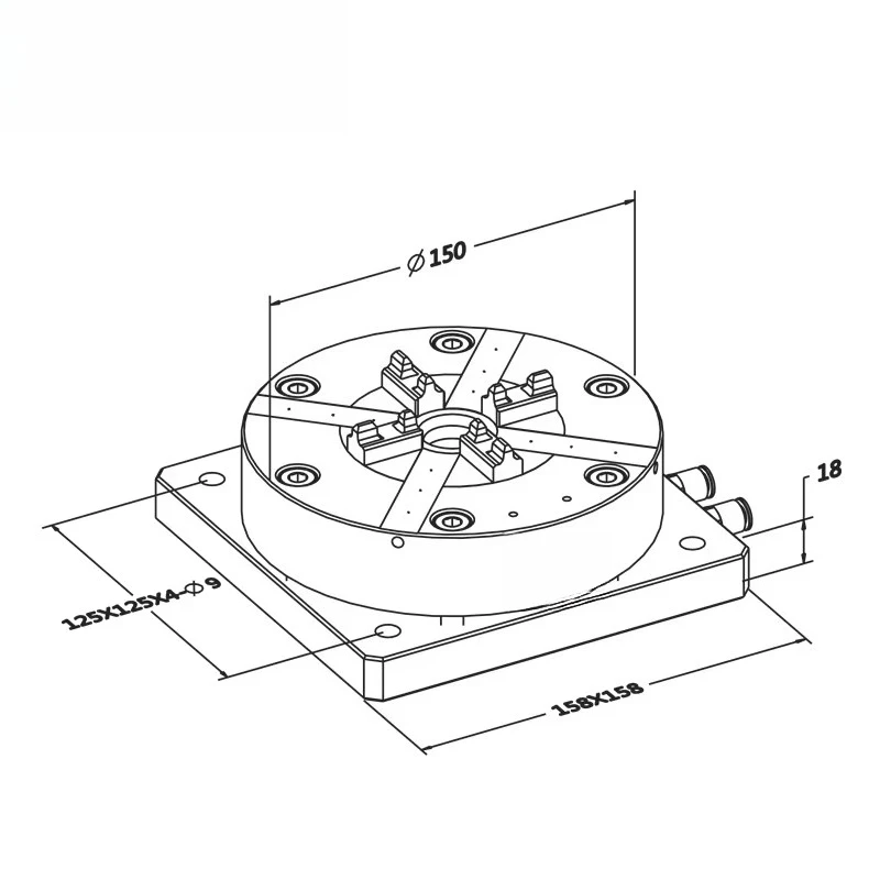 3A-100049 Auto Power Chuck with 150 Side Air Tube 4-M8 Screw Mounting Plate Machine Tools Accessories