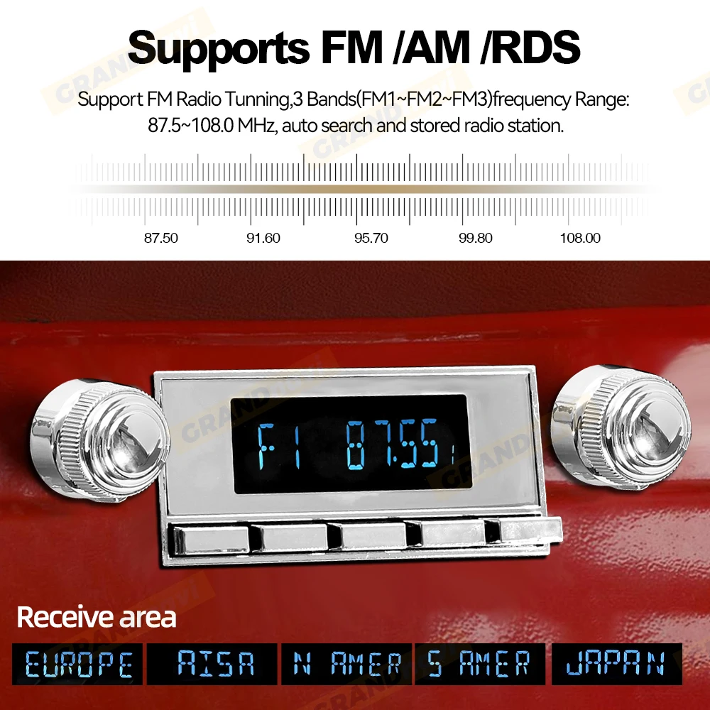 1DIN Retor Car Radio Vintage MP3 Player FM AM RDS Bluetooth For Ford F-Series Ranchero Bronco Mustang Galaxie Falcon Thunderbird view 4