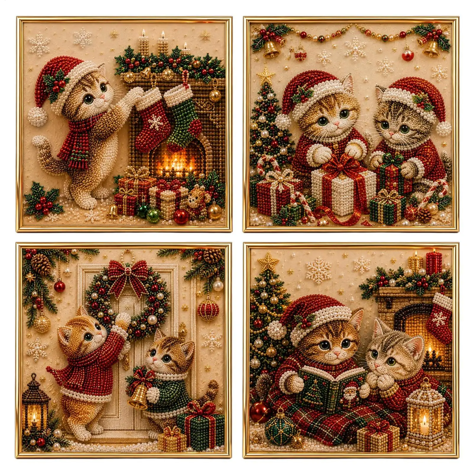 Pearl Art Kits for Adults Christmas Cat Seasonal Beginner-Friendly Funny Animal Crafting Set Kids Adults Home Porch Bedroom