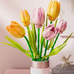 DIY 3in1 Pink Yellow Tulip Plants Romantic Peace And Hope Valentine's Day Gardens Building Blocks Model Bricks Sets Kits