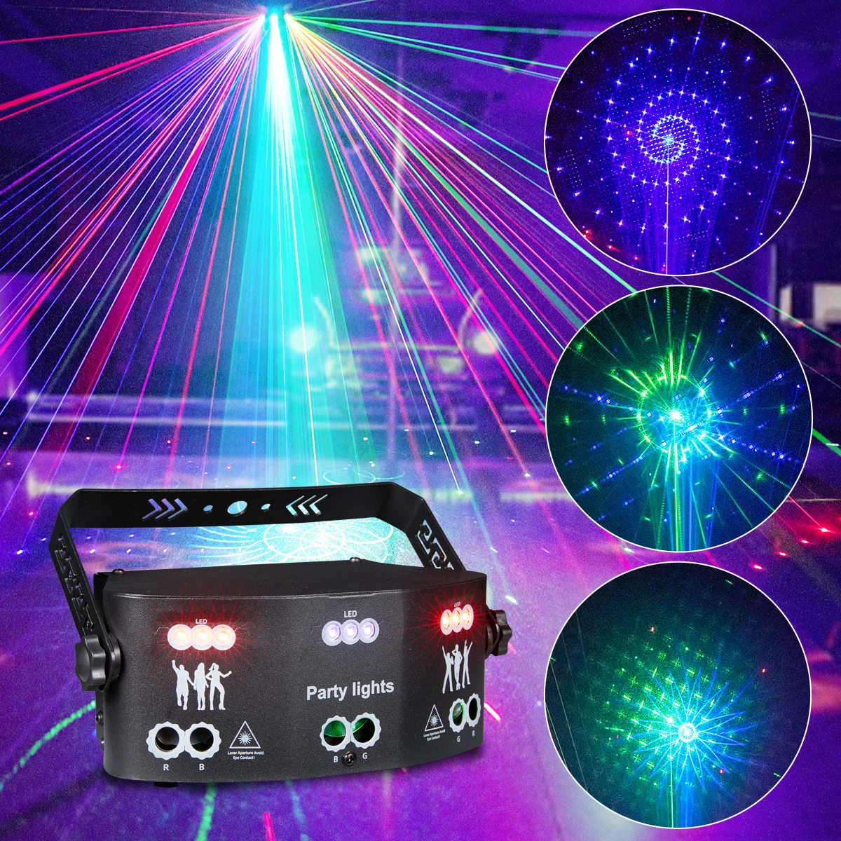 HCWE Laser Projector Strobe Light Halloween Applicable To Party Accessories Led Projecto Karaoke Portable Console UV Purple Ligh