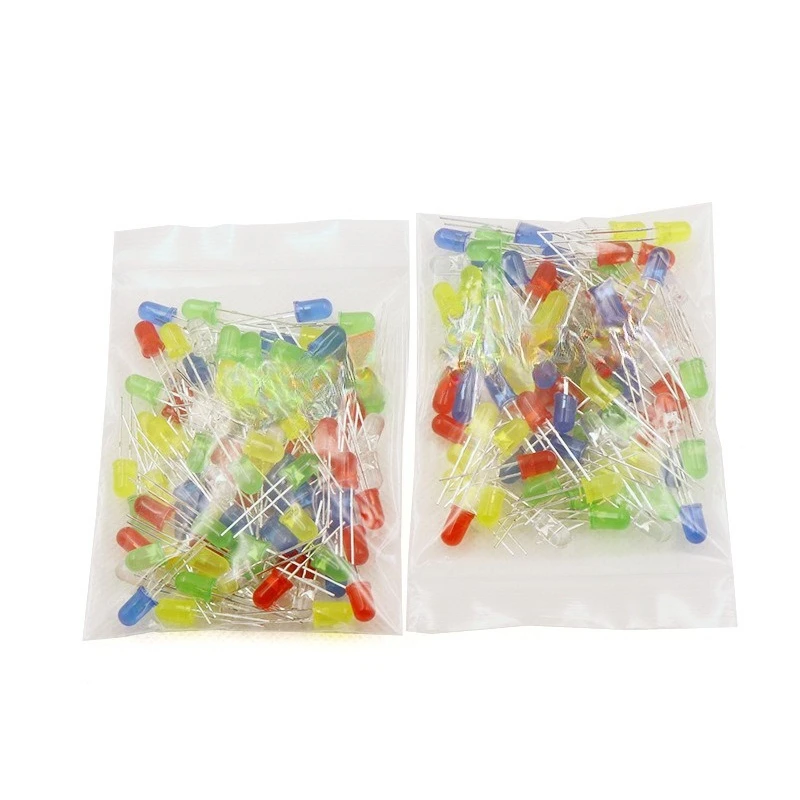 100 5 Colors 5MM (red, Green, Yellow, Blue and White) LED Lamp Beads Light Emitting Diode LED Light Package, Mixed