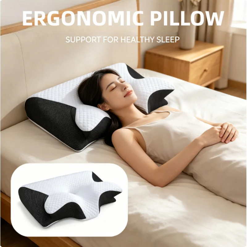 Almohada de Espuma Viscoelástica de Rebote Lento con Forma de Mariposa, Soporte Ergonómico para el Cuello Cervical, Almohada Ortopédica para Dormir
