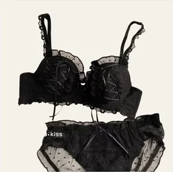 Princess Lolita Bra Set, Pure Lust Lace, Sexy Gathering, Anti-Sagging, Sweet Court Style, Comfortable Underwired Girl Bra Set