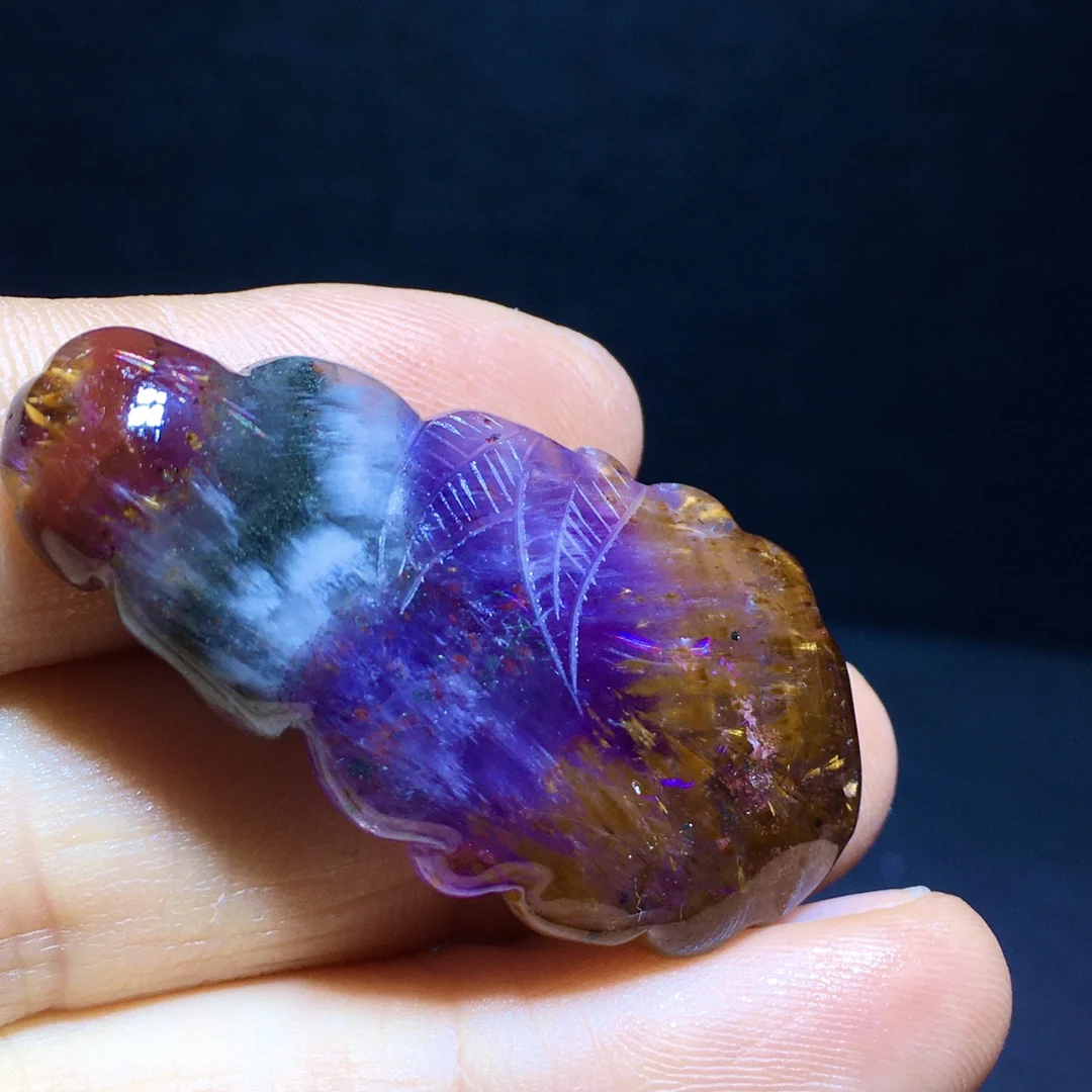 

Genuine Natural Purple Cacoxenite Red Auralite 23 Pendant Fox 43.8/22.1/7.8mm Gold Rutilated Beads Jewelry AAAAA