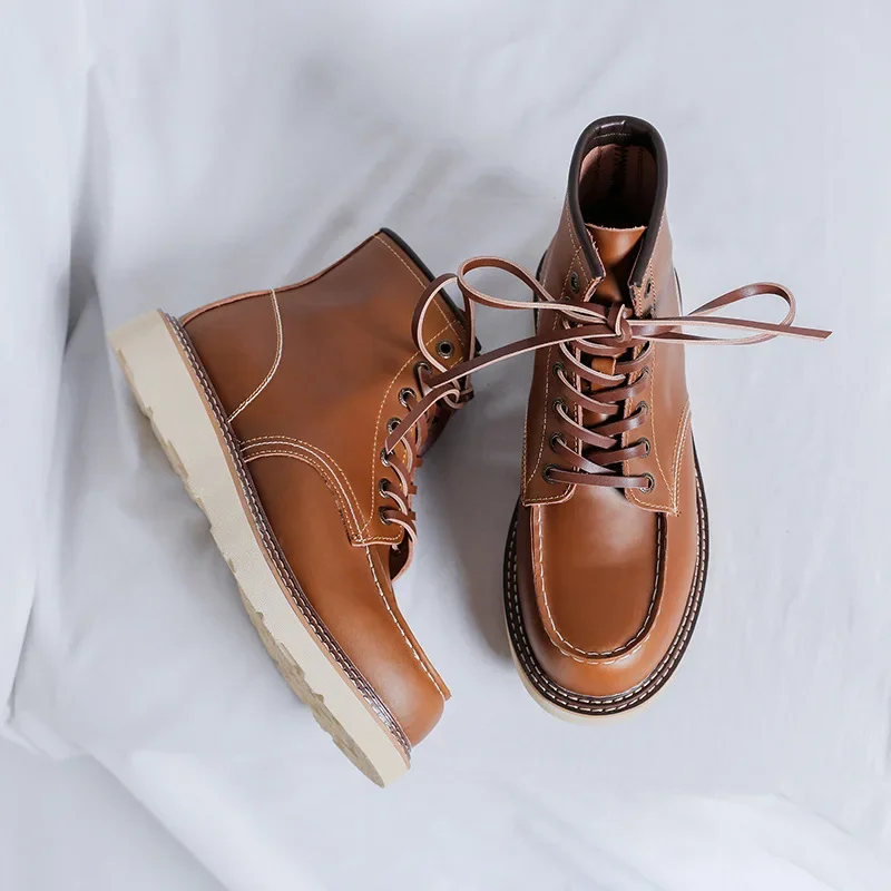 Handmade New Spring Autumn Vintage Men Ankle Boots Dress Leather Shoes British Outdoor Work Tooling Boots Desert Motorcycle Boot - view 3