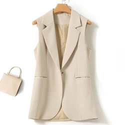 New Woman Classic Long Vest Female Elegant Suit  Sleeveless Jackets Outerwear Office Ladies Slim Waistcoat  Tops G566