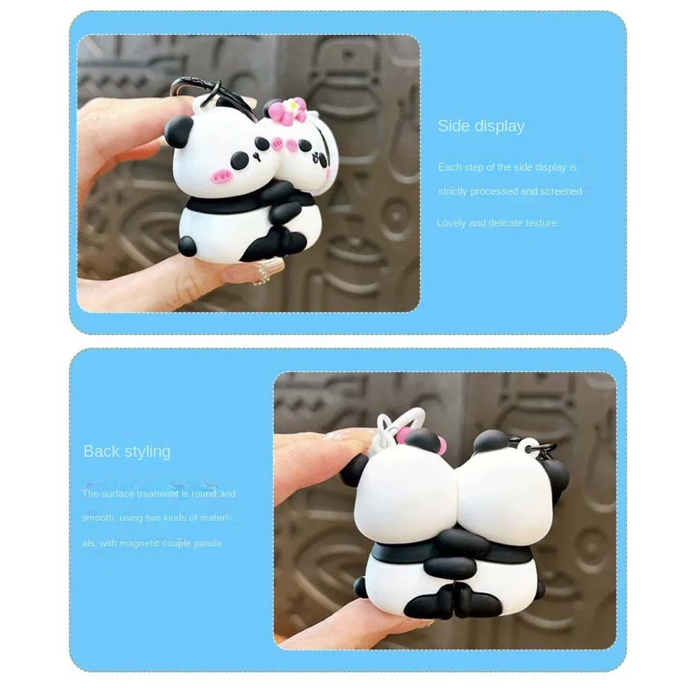 Funny Cartoon Magnetic Dog Keychain Creative Decoration Couple Backpack Pendant PVC Doll Dog Panda Car Keyring Student