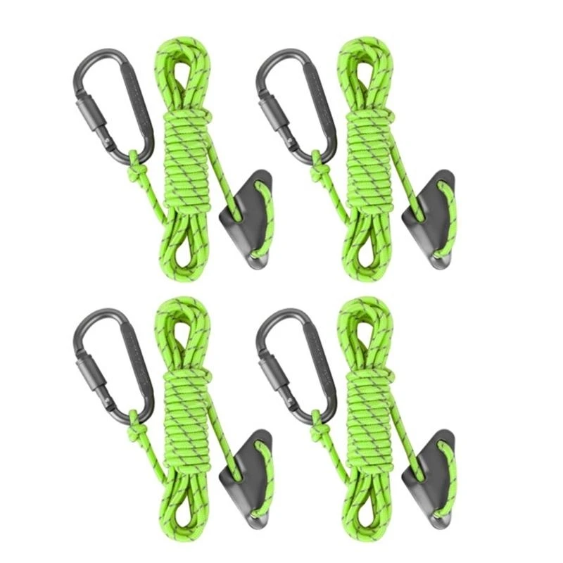 

652F 4Pcs Camping Rope with Locking Carabiner Clip Reflective Guy Lines with Guyline Adjuster Tensioner for Outdoor Hiking
