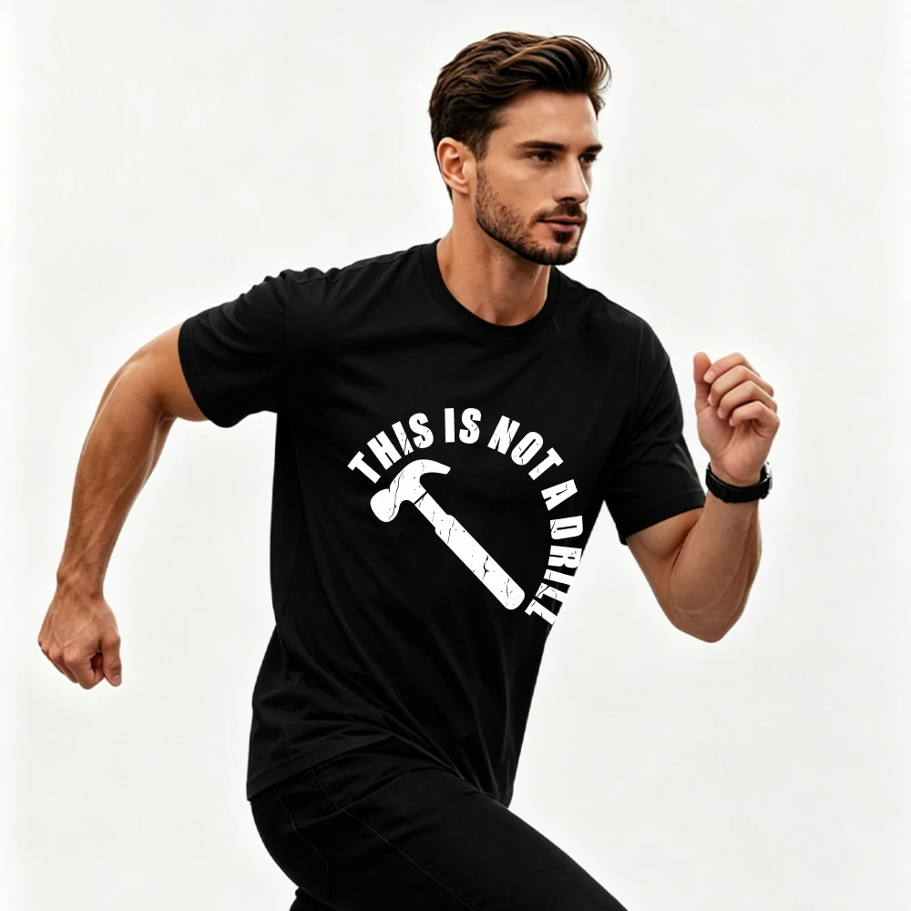 This Is Not A Drill Hammer Vintage Distressed Graphic Men's Classic Short Sleeve T-Shirt Funny Sarcastic Casual Worker Gift Tee