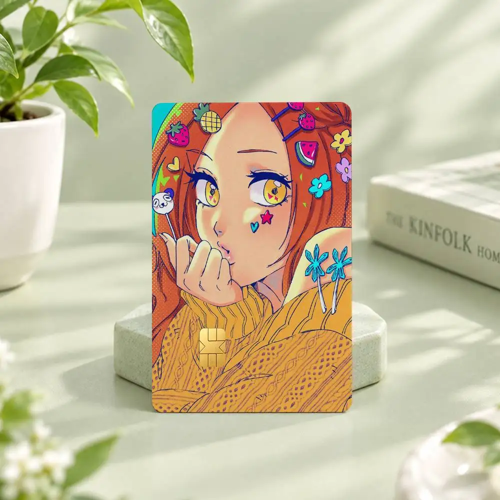 Cute BLEACH O-Orihime I-Inoue Anime 1Set 4Pcs Card Skin Stickers, Waterproof Decorative Film for Credit Debit Bank Bus IC Cards view 5