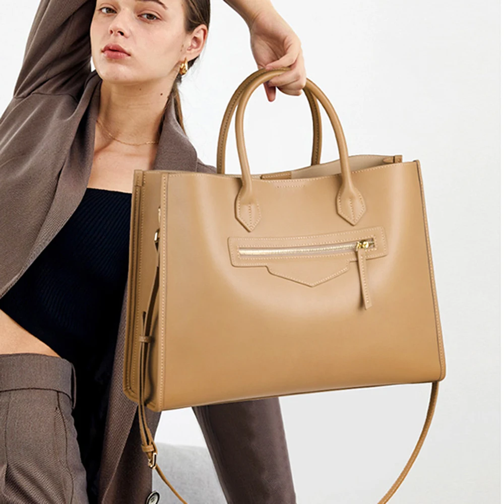 2023 Luxury Women Bag Elegant Cow Leather Business Lady Portfolio Handbag Fashion A4 Large Capacity Female Designer Shoulder Bag