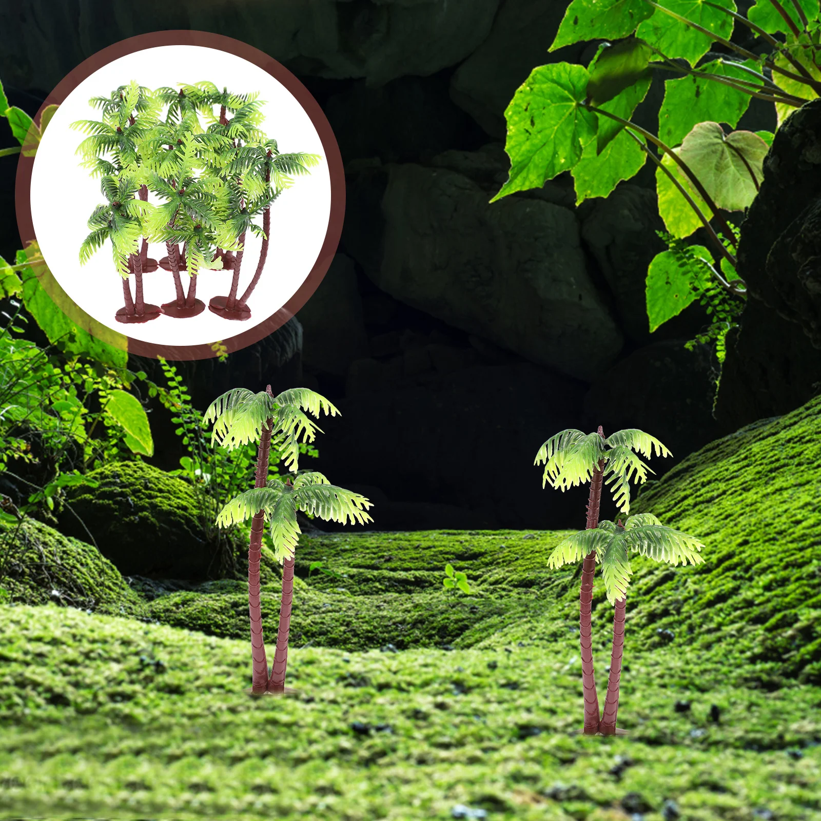 24 Uds simulación árbol de coco decoración realista Mini paisaje Diy Palma de plástico para terrario jardín acuario bonsái escena verde