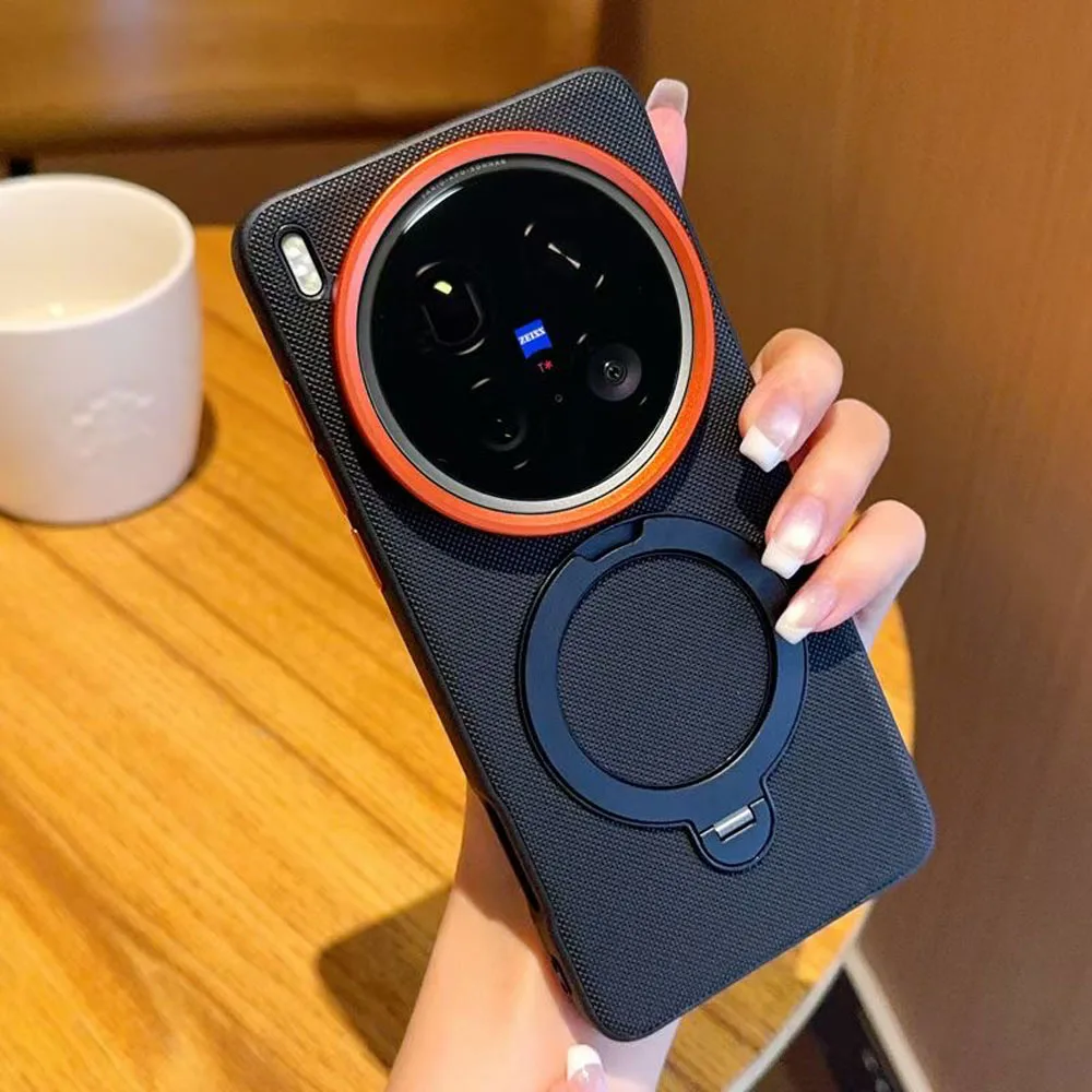 حافظة مغناطيسية من الجسيمات الماسية لهاتف Vivo X200 Ultra X200s X300 X100s Pro Mini 360 ° غطاء مقاوم للصدمات بحامل حلقي غير لامع