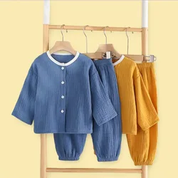 Boys Girls Pajamas Suit Clothes Baby Muslin Cotton Home Wear Set Kids Long Sleeves Outfit Tops+Pants 2PC 0-10T