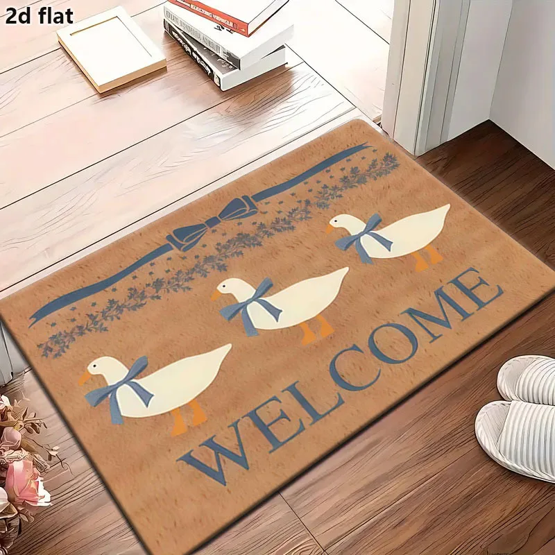 Faux Coir Look Welcome Bow Tie Goose Flannel Doormat Dirt Trapper Floor Mat For Country Home Entryway Farm Lover Gift