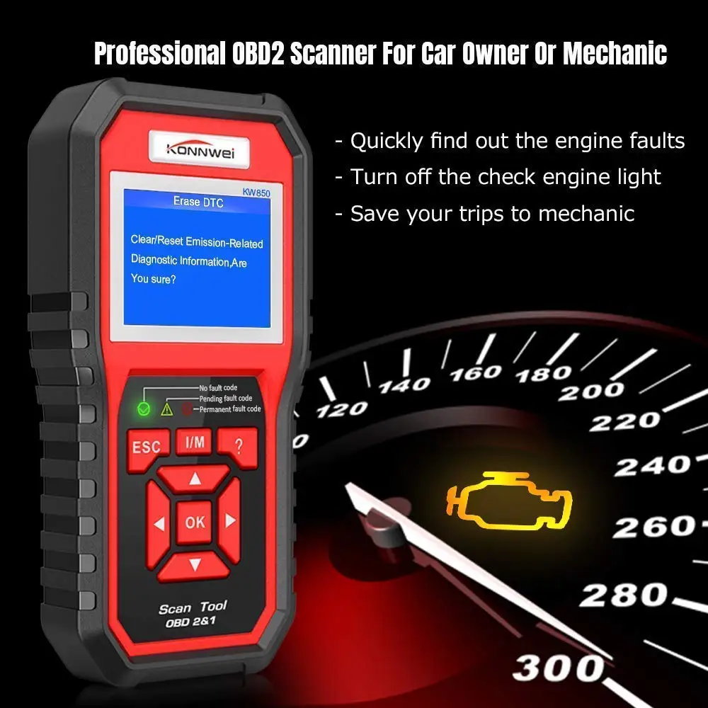 Professional KW850 OBD2 Scanner Anto Diagnostic Tool Code Reader EOBD Scanner Check Engine Light Tool for All Car After 1996