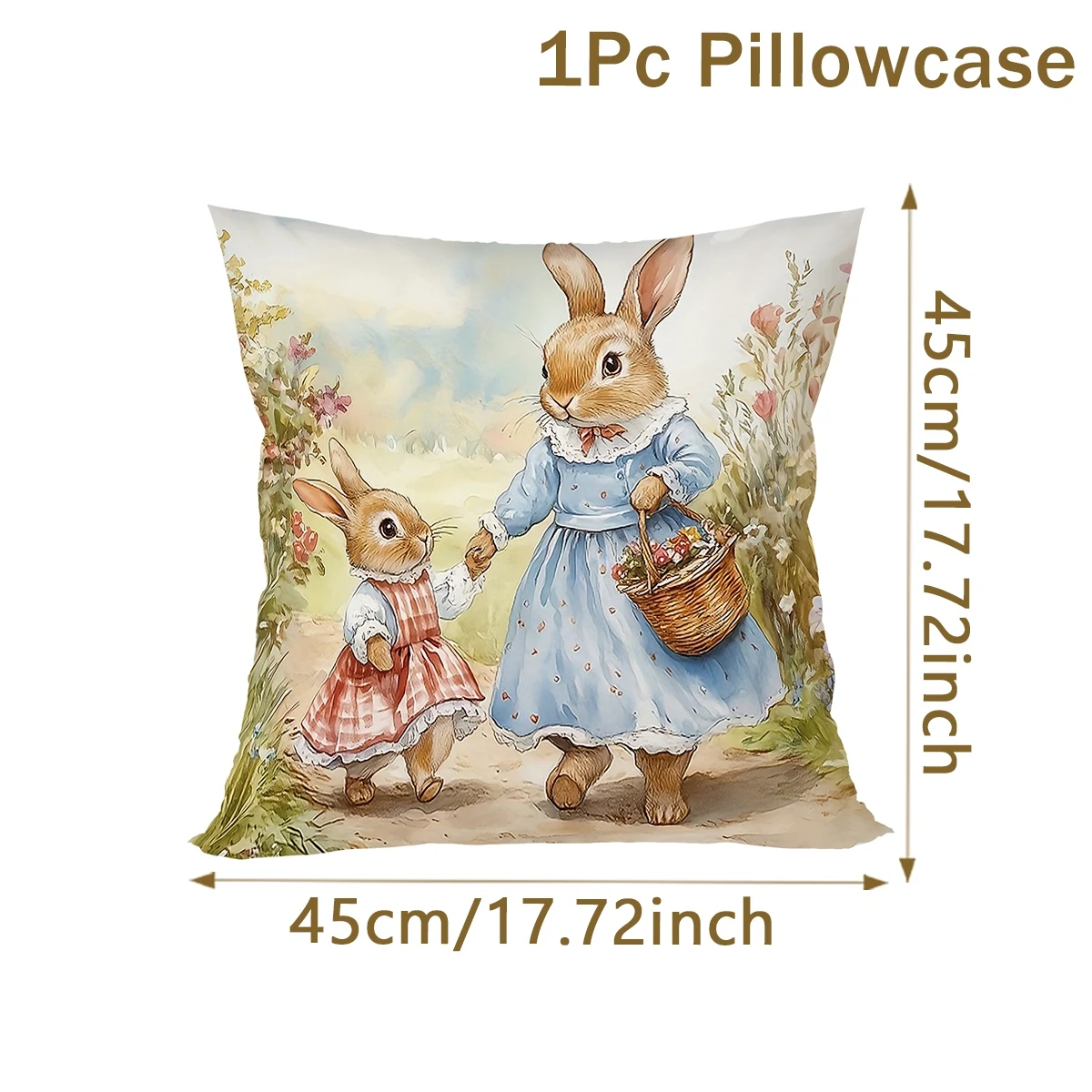 Colorful Easter Bunny Pillowcase, Soft Ultra-Soft Cover for Living Room Sofa Bed and Holiday Home Decoration Gift