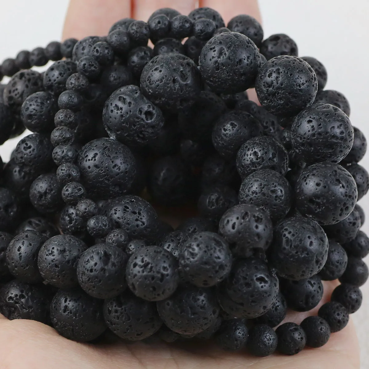 Natural Black Volcanic Stone Beading 4/6/8/10/12mm Loose Spacer Round Beads For Jewelry DIY Bracelet Earrings Pendant Accessorie