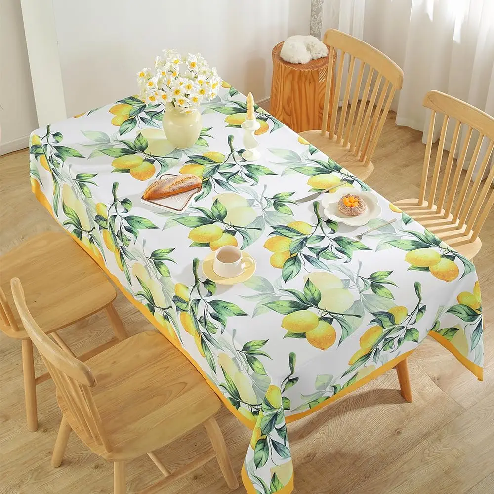 Spring Lemon Fruit Floral Tablecloth Holiday Party Decor Summer Washable Rectangle Table Cloth Outdoor Picnic Dining Table Decor