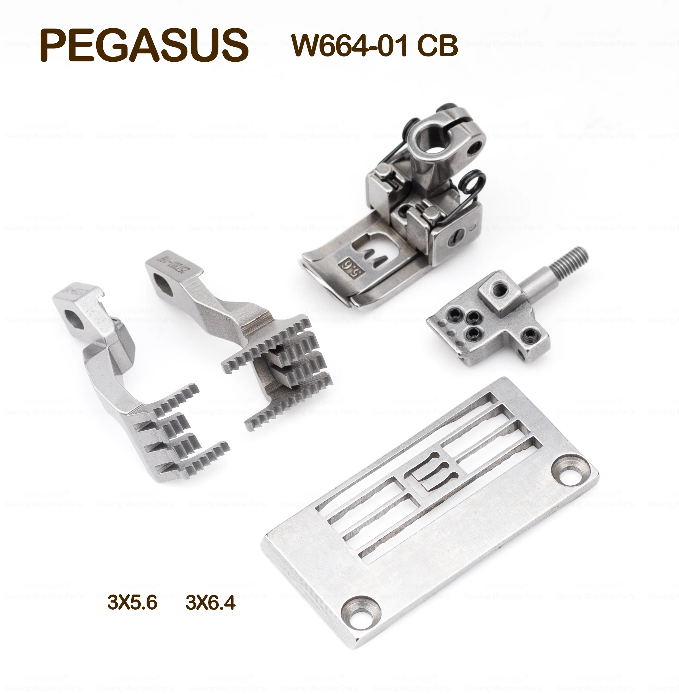 PEGASUS W664-01 CB  2-3-Needle InterLock Machine Gauge Set Throat Plate 257018B56  Feed Dog Needle Clamp Presser Foot257461-56