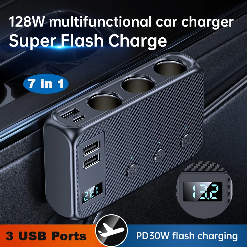 7/9 Ports Car USB Charger Fast Charging Phone Charger Cigarette Lighter Adapter with PD 30W/QC 3.0 For Car interior accessories