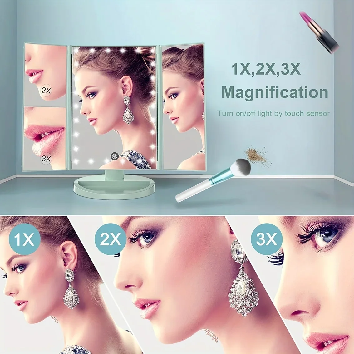 2X-10X Magnification Makeup Mirror with LED Lights & 180° Adjustable Bracket - Perfect for Holiday Gifts! Christmas Decorations