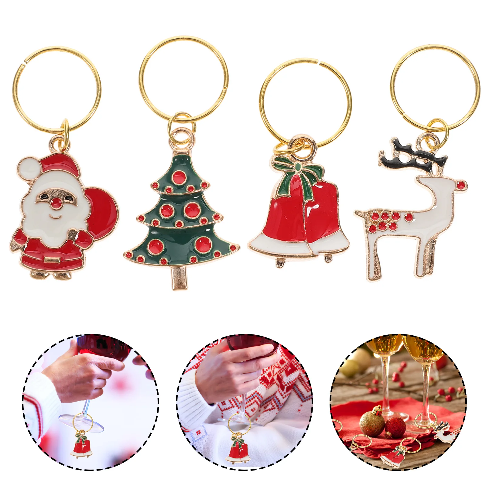

6Pcs Christmas Wine Glass Rings Alloy Material Smooth Comfortable Hand Feeling Different Styles Party Decor Wine Glass Ring