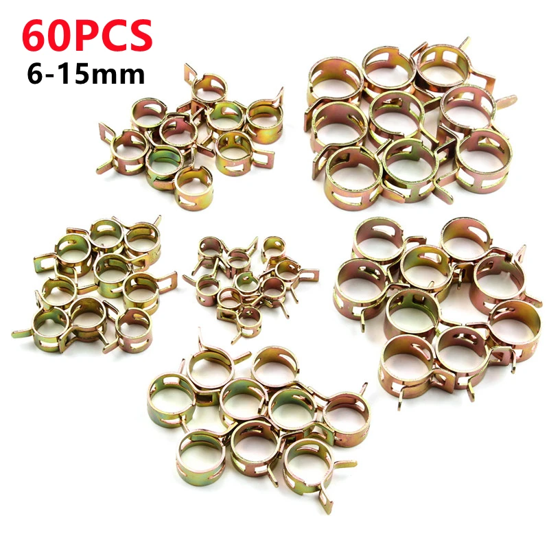 60Pcs/Bag Carbon Steel Spring Clips For Fuel Pipe Water Hose Clip Pipe Tube Clamp Fastener Galvanized Auto Accessories 6-15mm