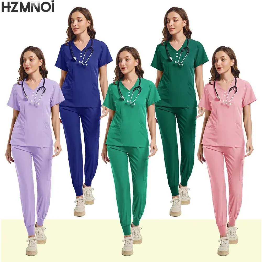 الطبية معاطف للأطباء والممرضات الزي الجراحي امرأة فرك مجموعة صالون تجميل ملابس العمل الدعك السريرية أعلى السراويل سبا التمريض تونك البدلة