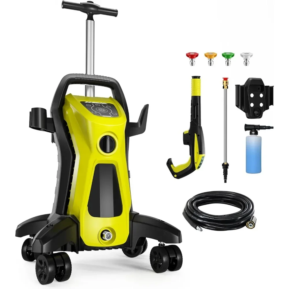 Electric Pressure Washer - Power Washer Electric Powered with Upgrade Spray Handle Smart Control and 4 Anti-Tipping Wheels