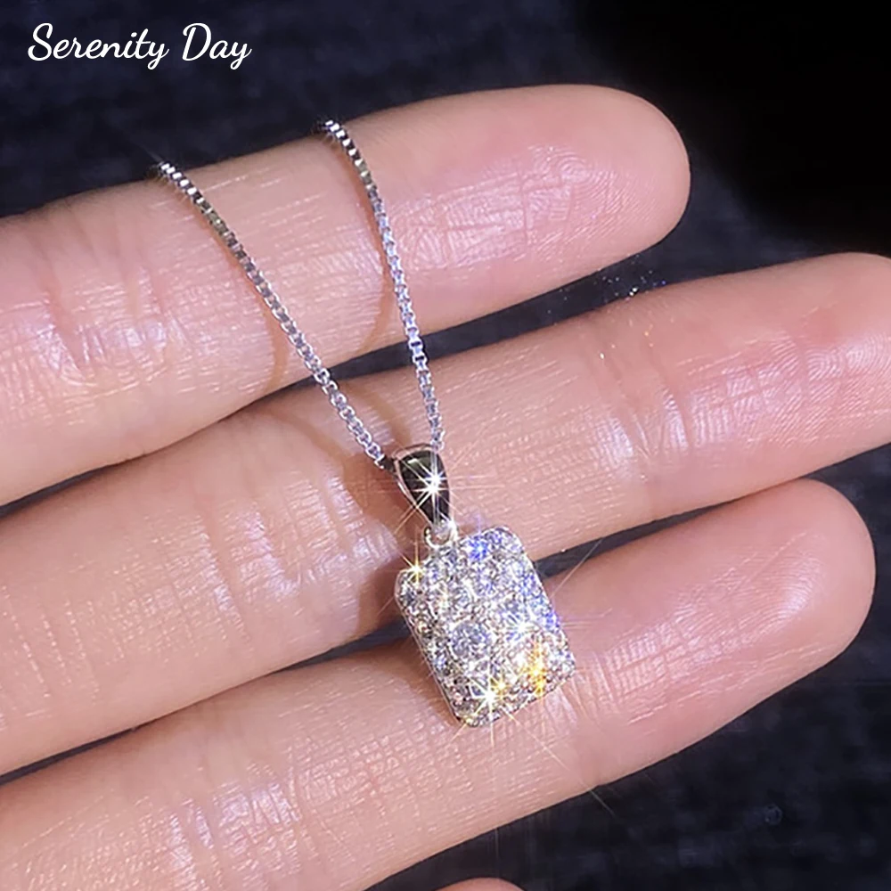 

Serenity 2.5mm D Color Moissanite Necklace for Women Men 100% S925 Sterling Silver Plated 18K Square Pendant Neck Chain Jewelry