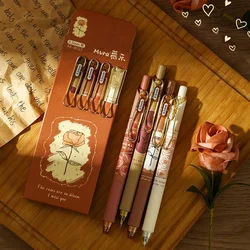 4pcs Romantic Roses Gel Pens Vintage 0.5mm Black Ink Neutral Pens Kawaii Korean Stationery Signature Pens Office Supplies