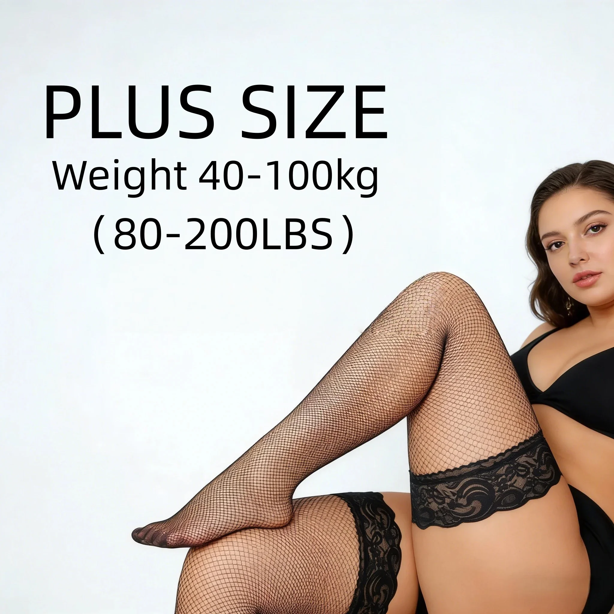 

Women's Hollow Out fishnet Lace long Socks Thigh High Breathable Plus Size Thigh High Mesh stocking Stretchy Fit oversize woman