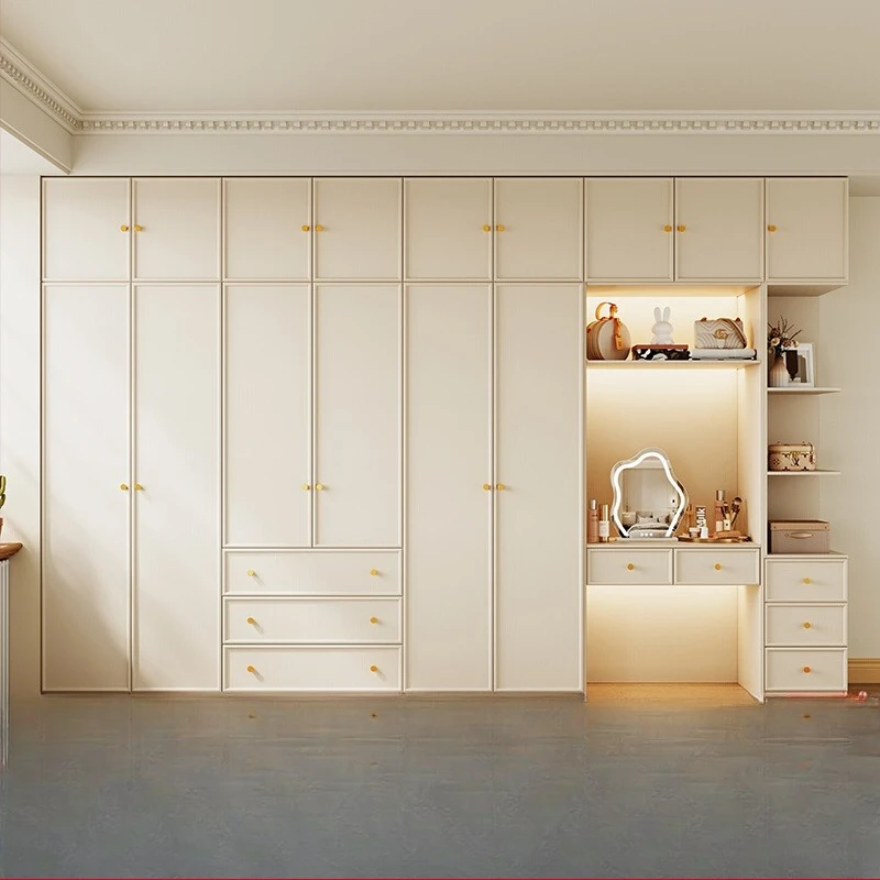 

Cream style wardrobe bedroom household modern simple small apartment storage cabinet finished wardrobe