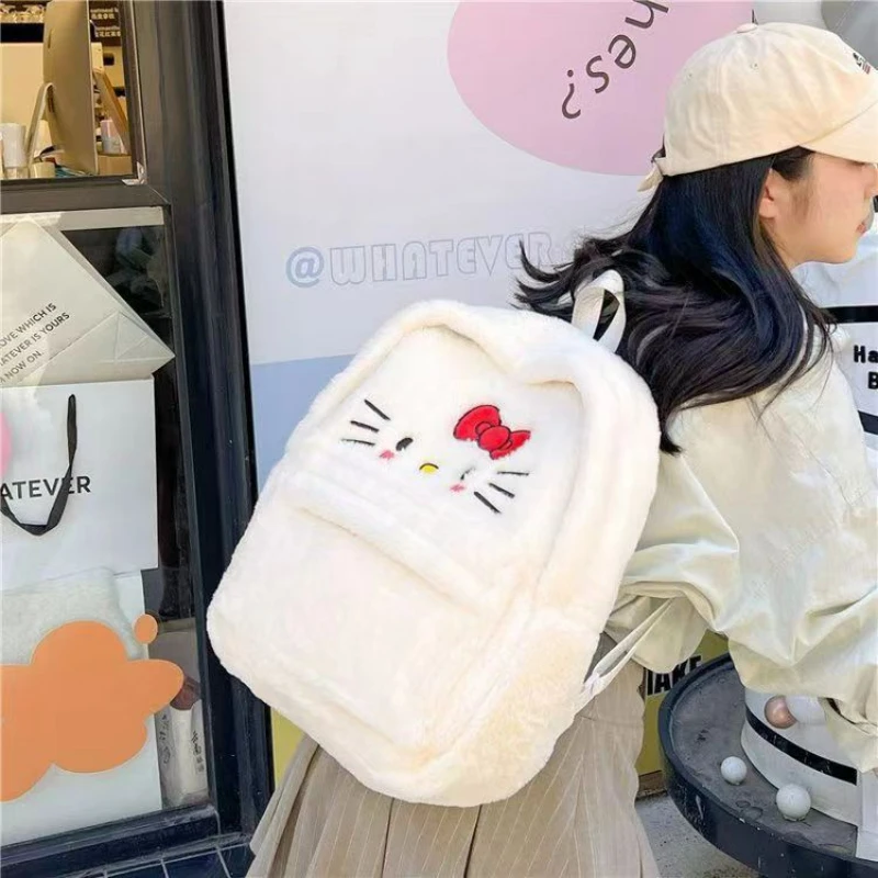 New Sanrio Hello Kitty Kawaii Plush Backpack Cartoon Plushie High capacity Bag Anime Kt Shoulder Backpacks Bags Kids Girl gifts