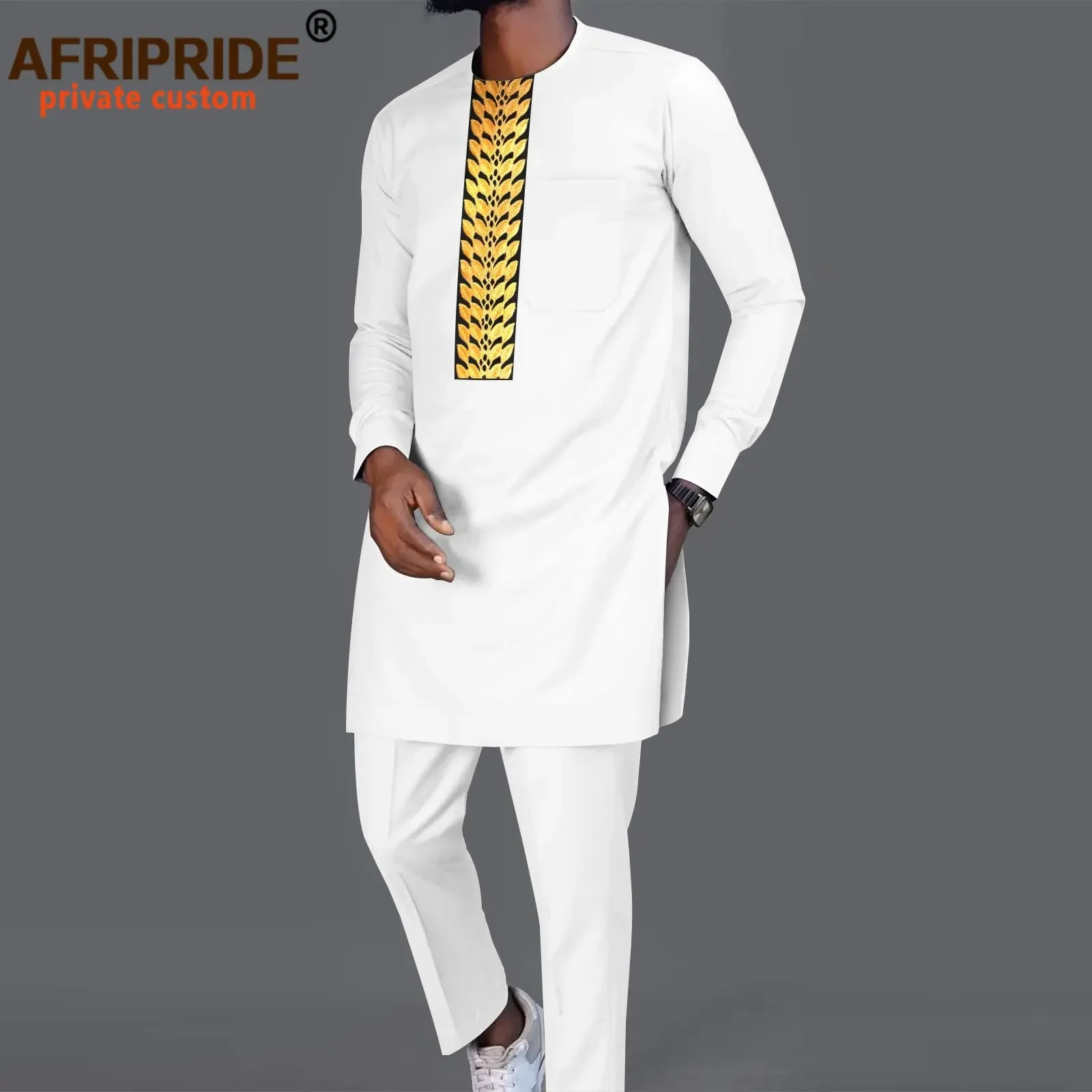 Men Tracksuit African Clothes Dashiki Embroidery Long Sleeve Shirts and Pant 2 Piece Set Ankara Outfits African Suits A2316046