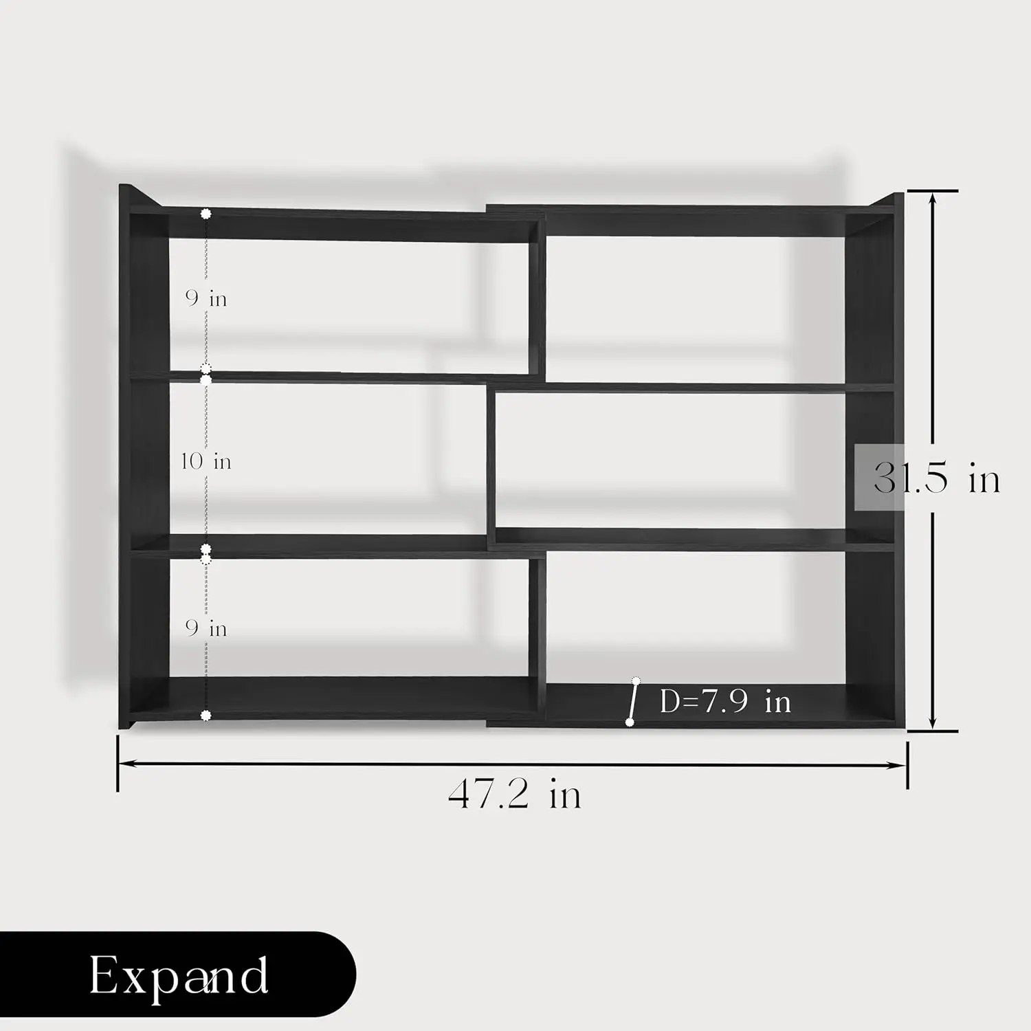 4-Tier Wooden Bookshelf, Expandable 25-47 inch Wide Bookcase, Modern Freestanding Bookcas for Small Space or Corner (Black) image 2