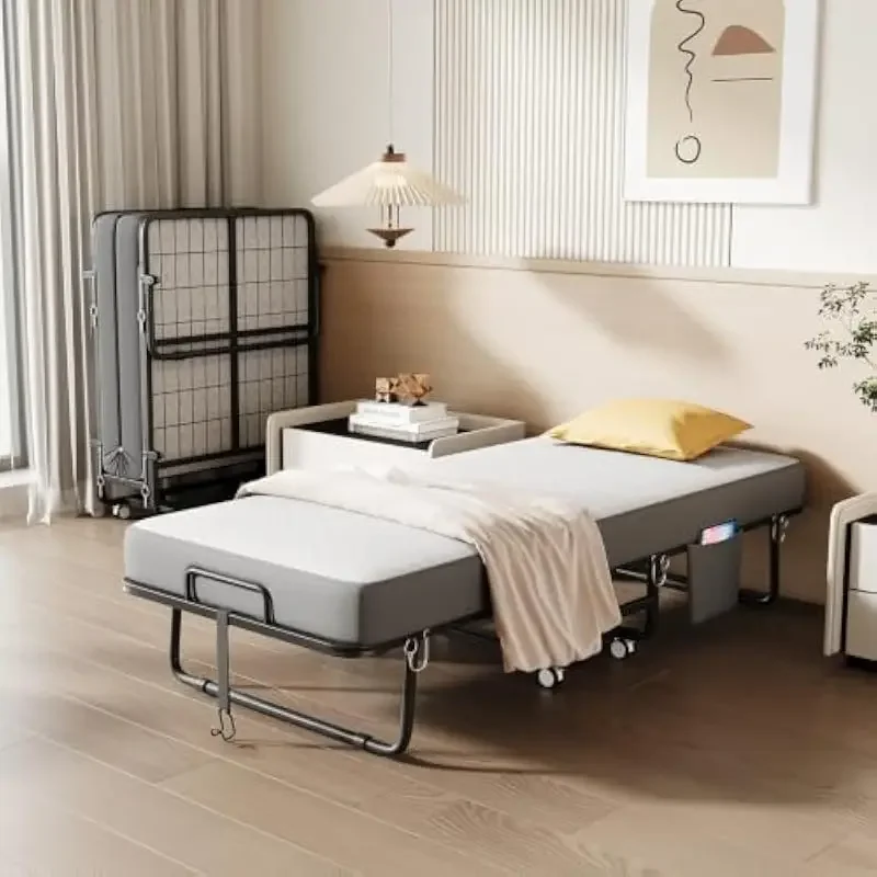Folding Guest Bed with 4-Inch Memory Foam Mattress – Twin Deluxe Diplomat Size 75 x 31 Inches – High-Strength Steel Frame Suppor
