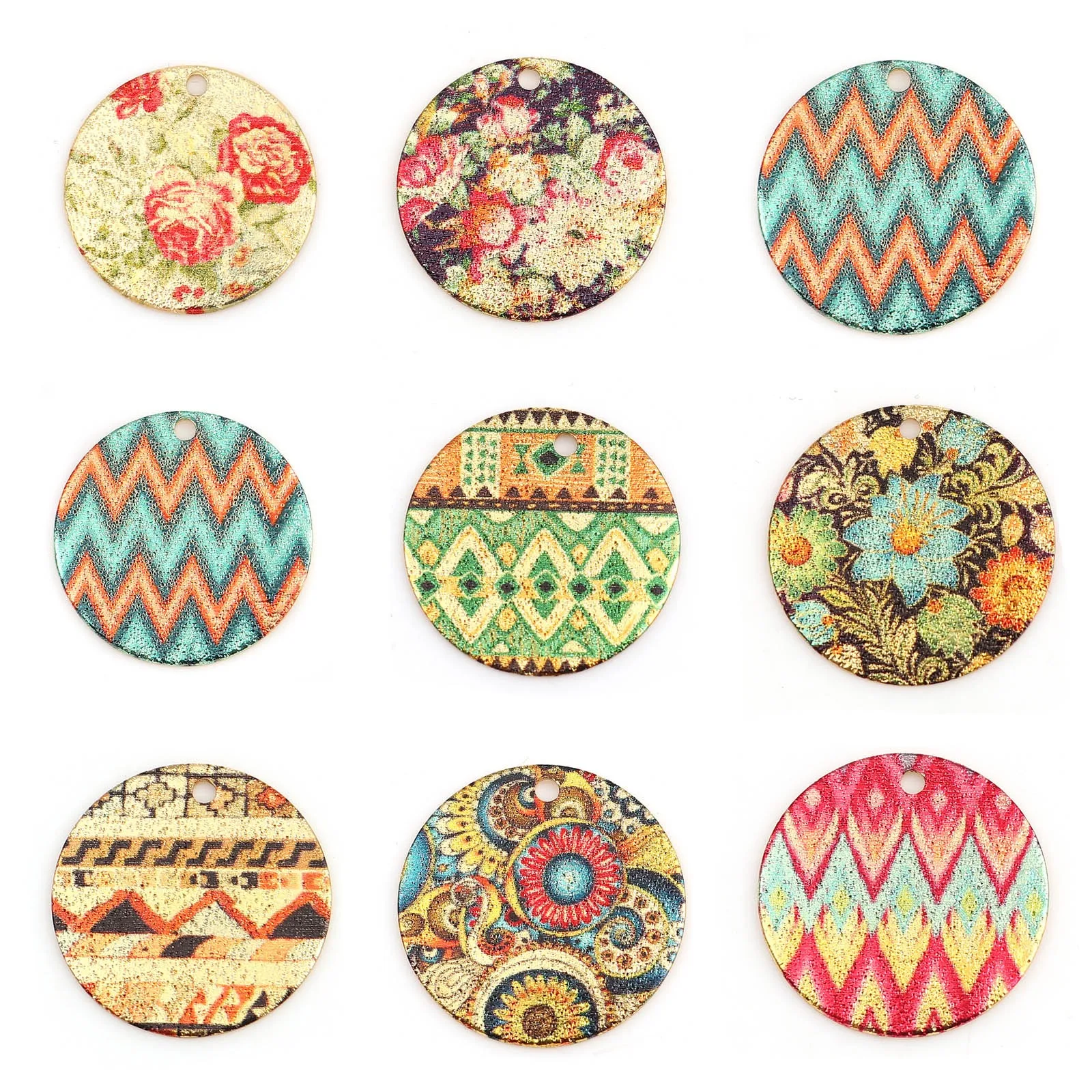 20mm Multicolor Copper Enamel Painting Charms Round Sparkledust Metal Pendants DIY Making Necklace Earrings Women Jewelry,10PCs