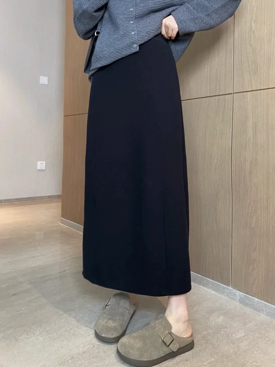 

Korean Japanese Knitted Skirt Women's Winter Mid-Length Slimming Straight Tube Skirt High Waist A-Line Casual Style