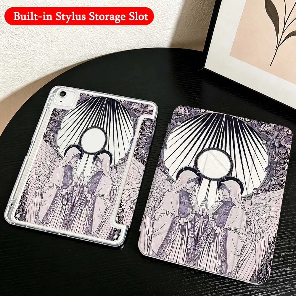Two Angels Halo Art For iPad Mini Pro Air 5 6 7 8 9 10th 11th 11 9.7 10.9 13 inch Transparent Y-Shaped Folding Tablet Case