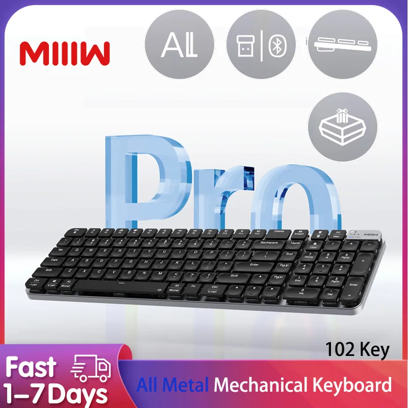 MIIIW Wireless Keyboard K10 Dualmode Low-profile Ultra-slim 1000mAh Mechanical Keyboard Pro Bluetooth 2.4GHz Rechargeable