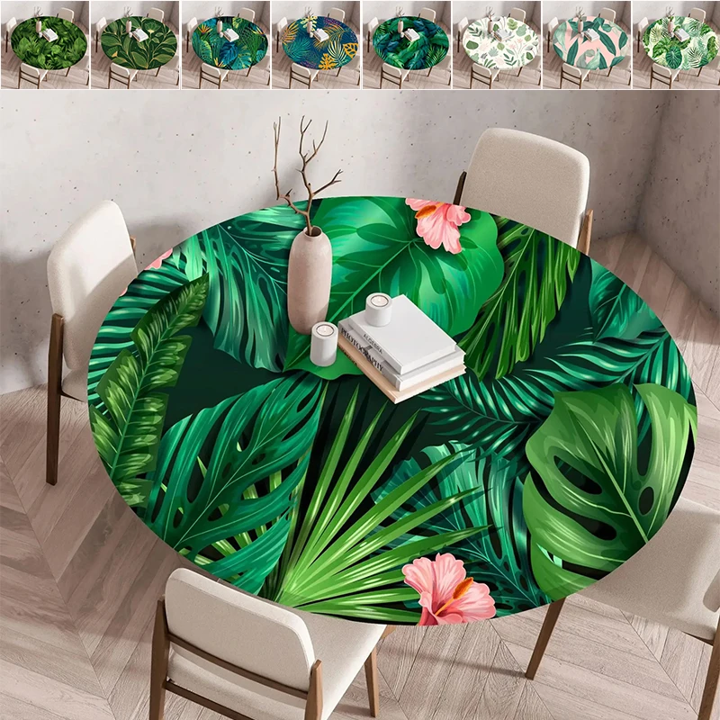 

1PC Round Tablecloth Waterproof and Wash Free Elastic Dining Table Cover for Kitchen Dining Table Decor Coffee Table Pad 원형 식탁보