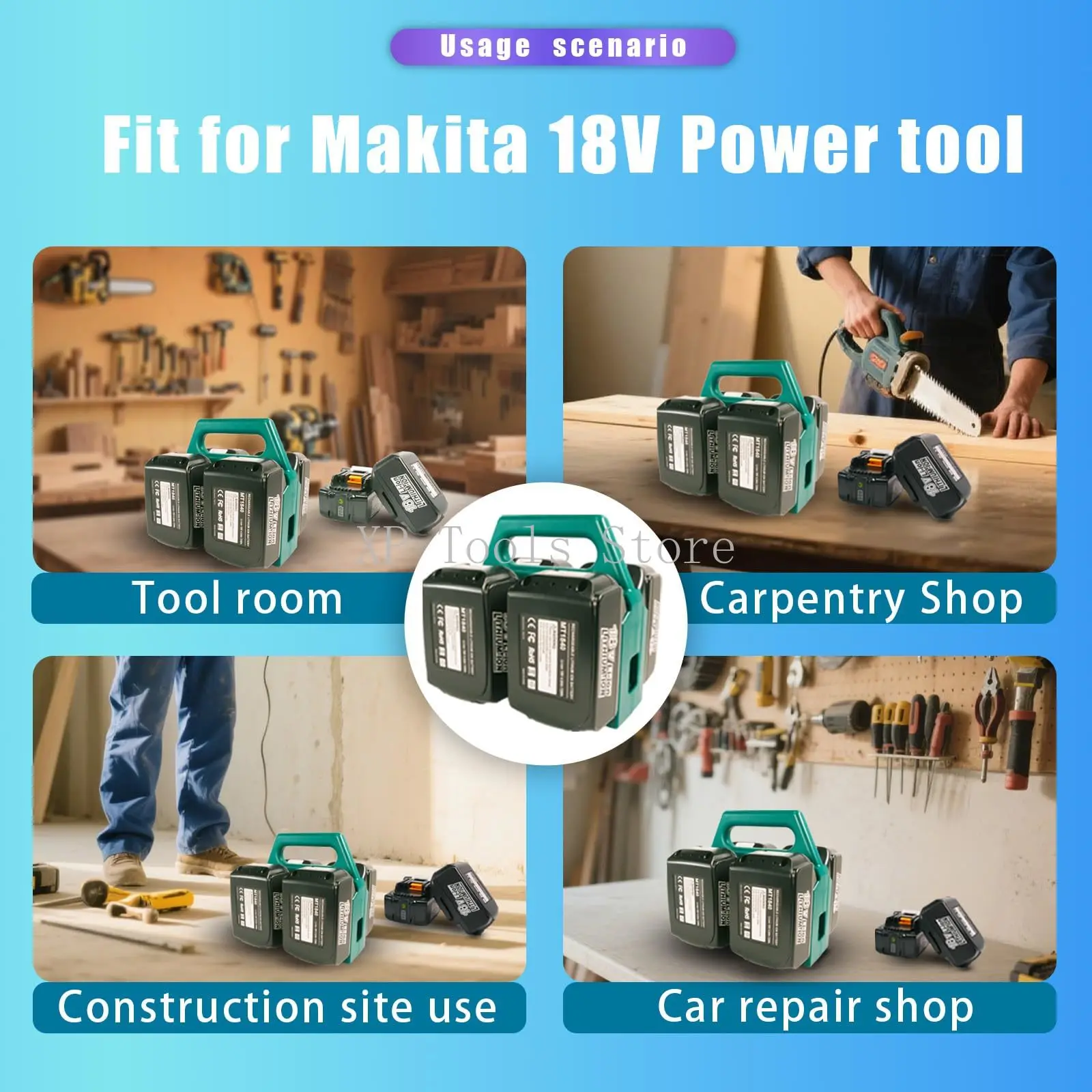 Double Function Portable Rack with Handle: For Makita 18V Battery Storage Charger Stand Fast Charging Station Toolbox with Tools