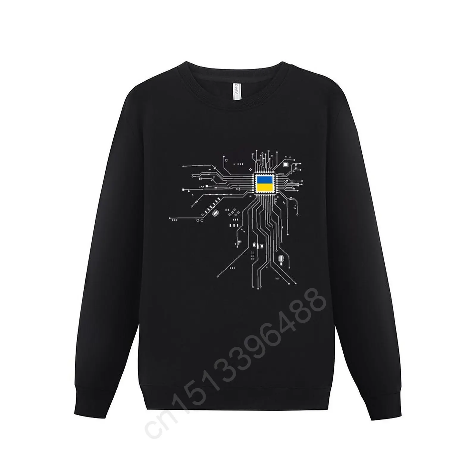 Ukraine Flag CPU Processor Circuit Diagram Mens Cotton Hooded Winter Streetwear Pullover Sweatshirt  Hoodie CasualTracksuit